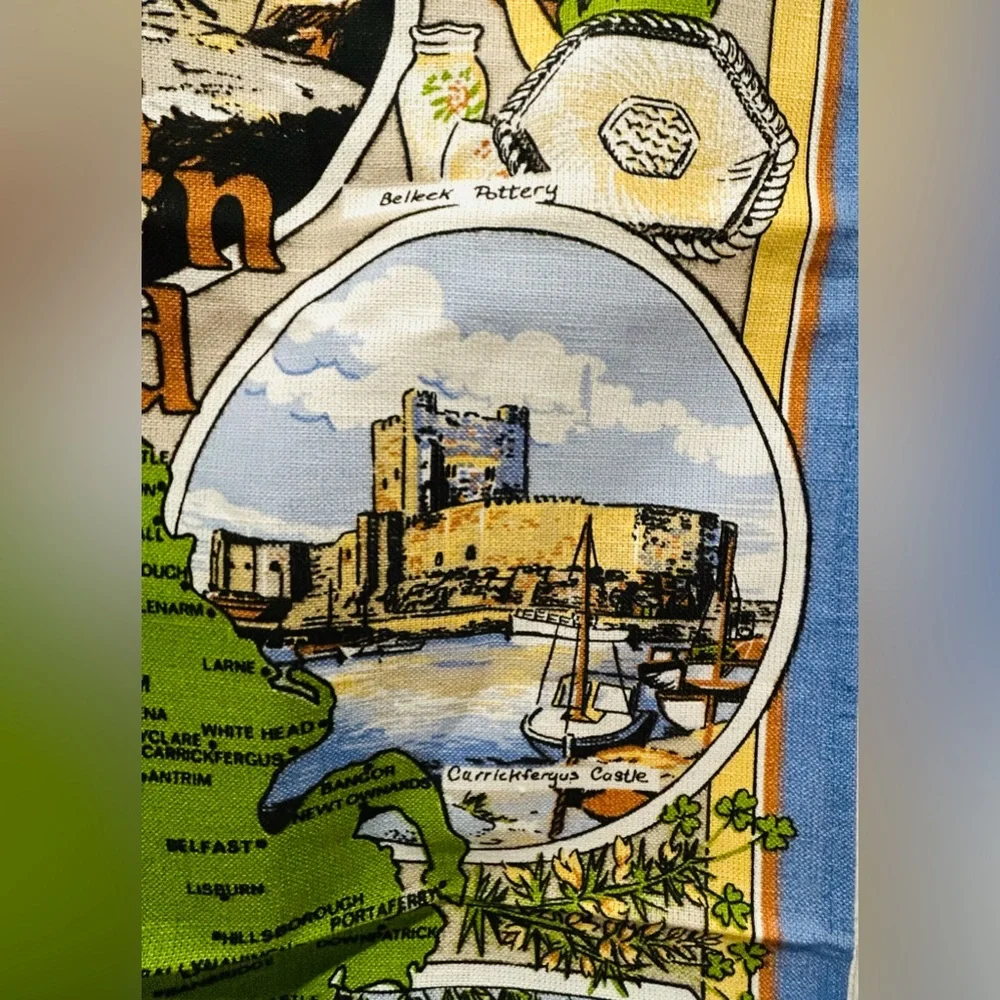Northern Ireland Souvenir Tea Towel Wall Hanging Vintage Linen Cotton